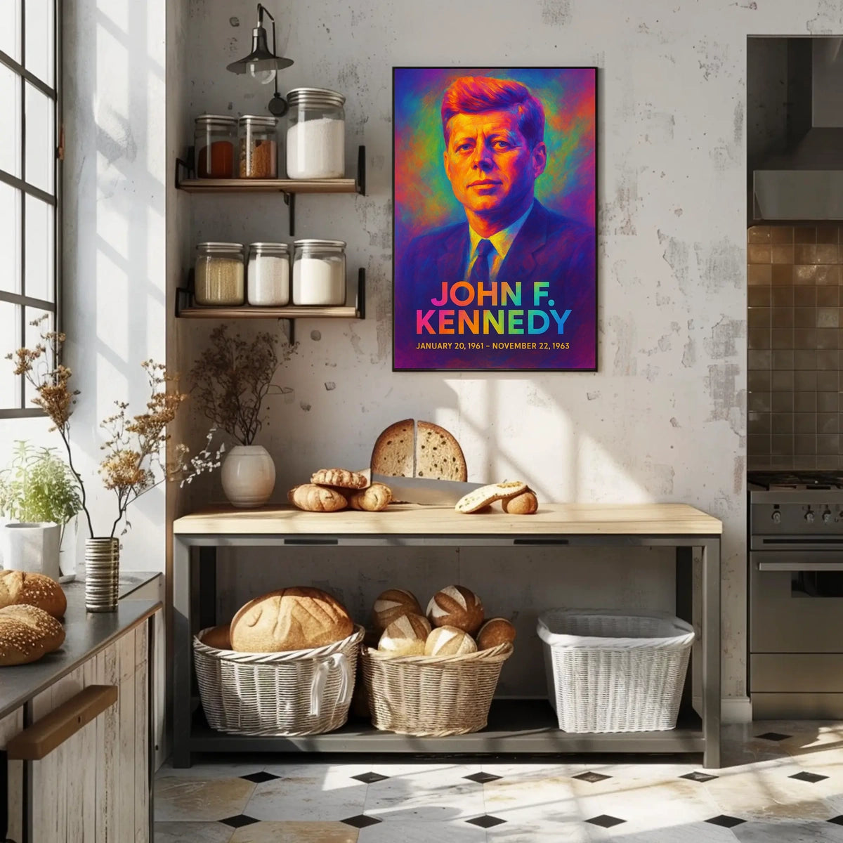 John F. Kennedy 35th President of the United States Neon Gradient Overlay Poster
