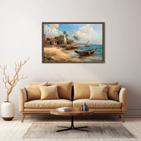 Serene Coastal Village Vintage Art Poster