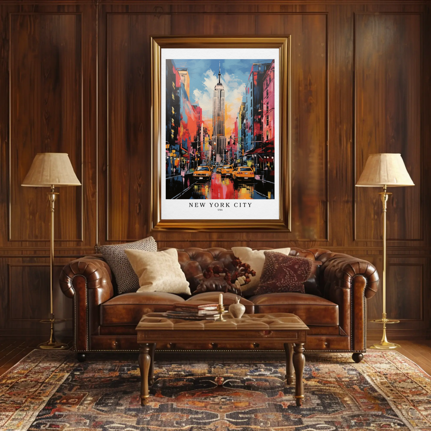 New York City Empire State Colorful Skyline Travel Poster