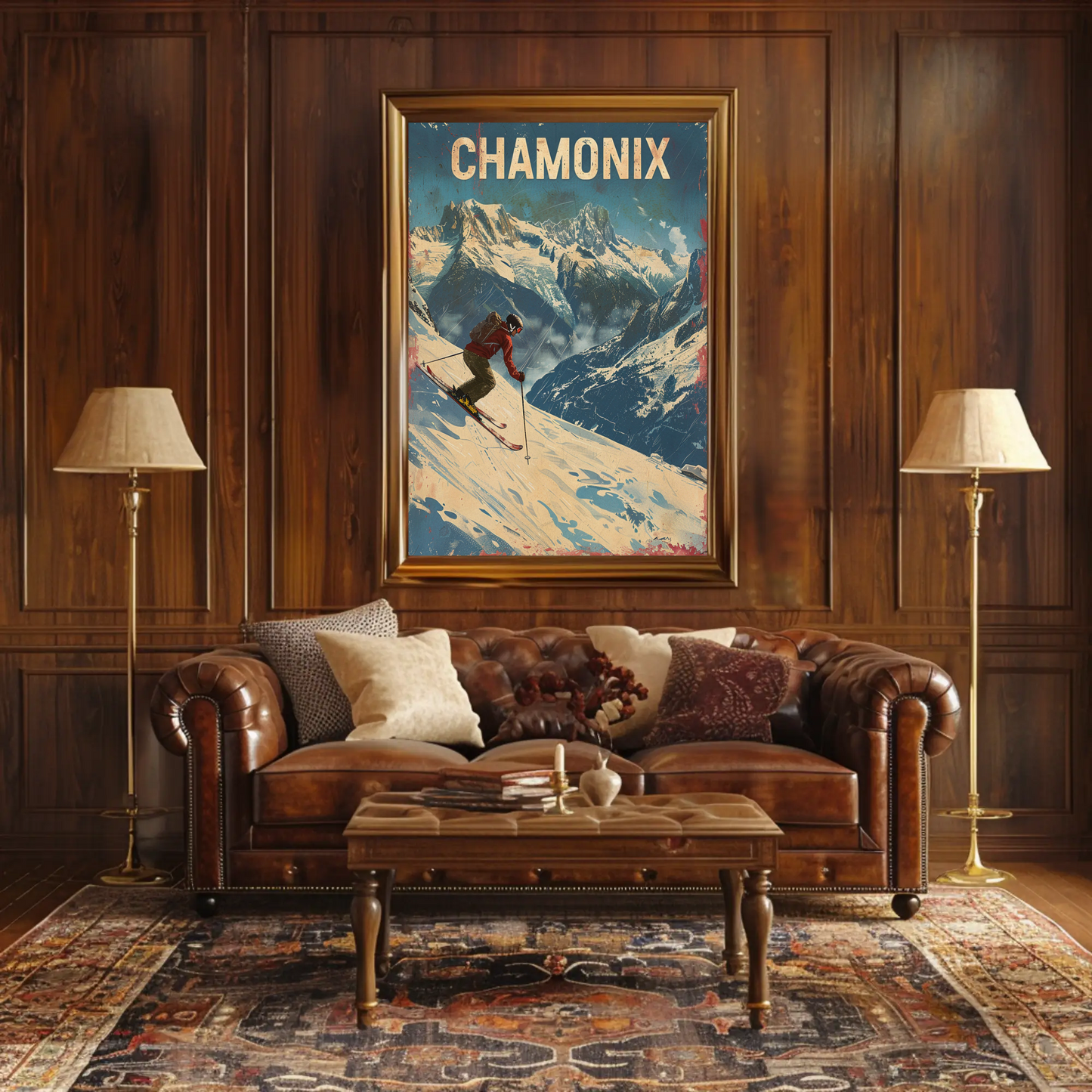 Chamonix France Skier Mountain Slope Adventure Alps Travel Poster