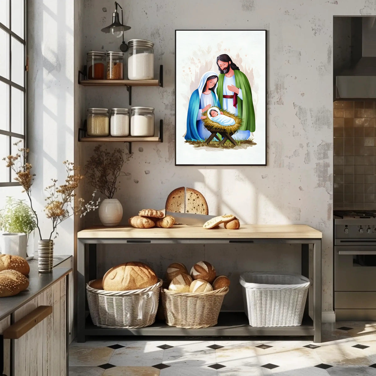 Nativity Scene Illustration Poster