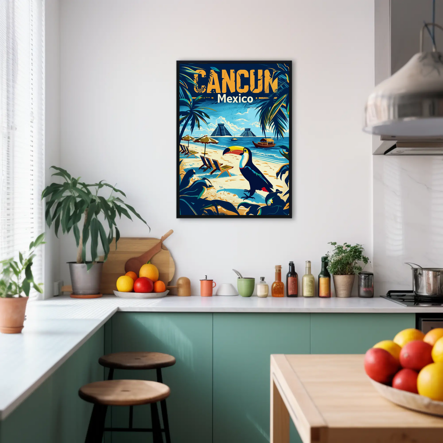 Tropical Sunset in Cancun Vintage Style Poster