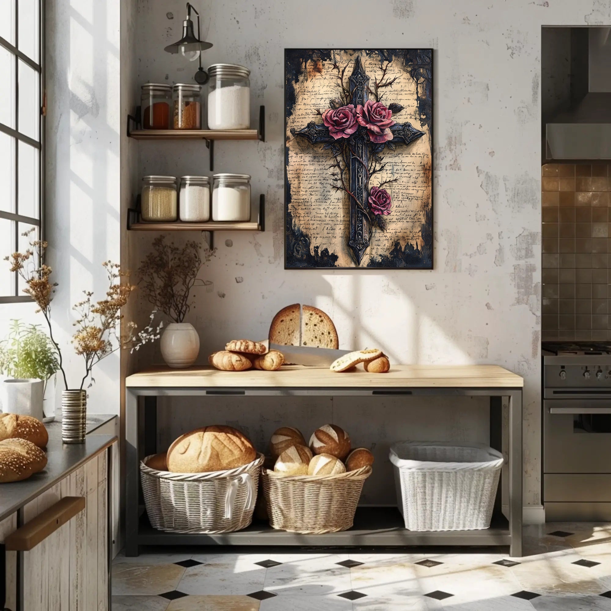 Roses And Cross Poster