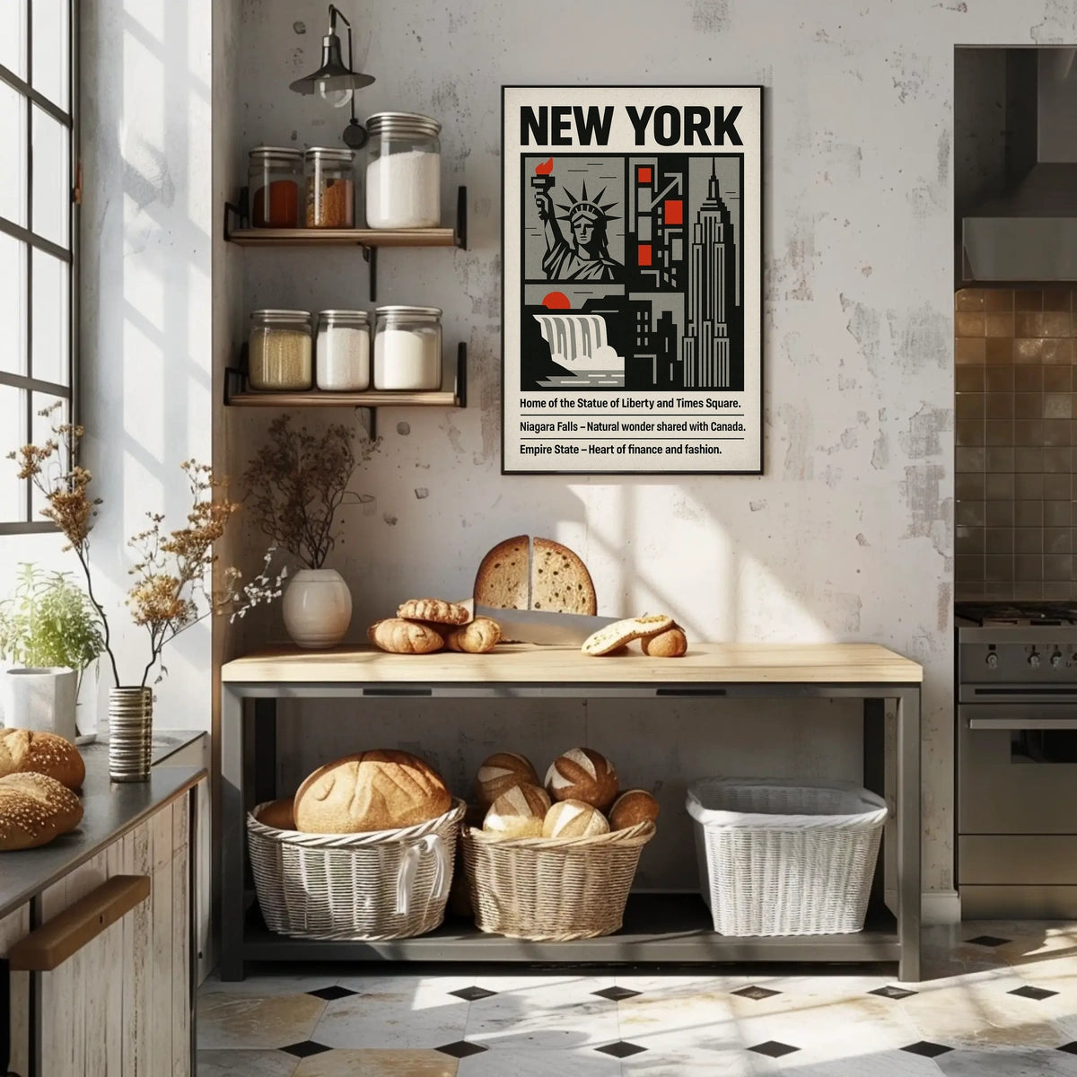 New York Landmarks Poster Modern Travel Skyline Wall Art
