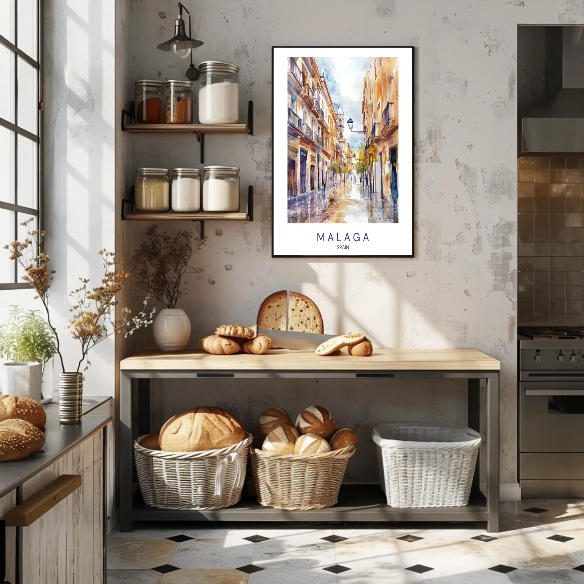 Malaga Street Scene Poster PosterGoat