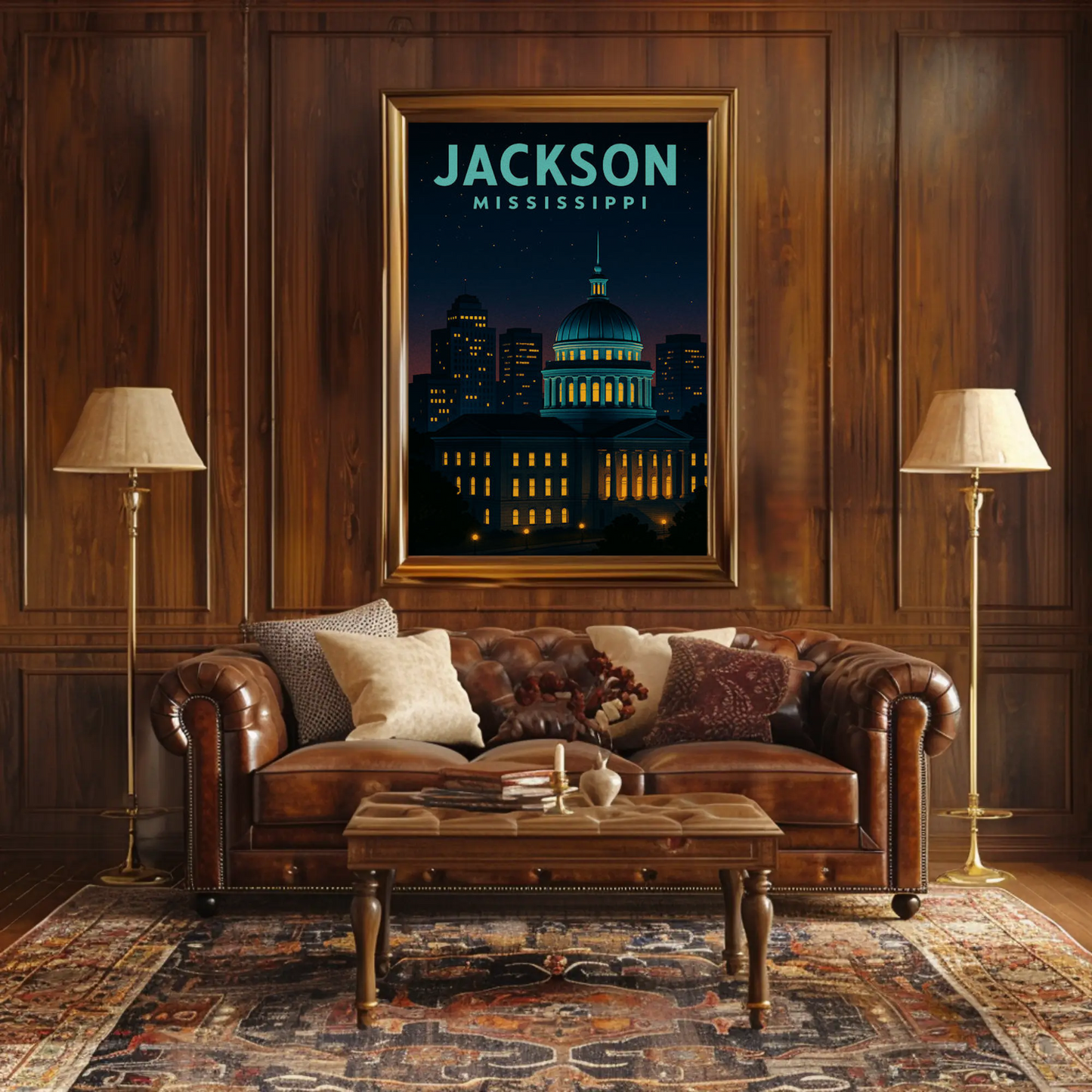 Jackson Mississippi Capitol Dome Night View Travel Poster