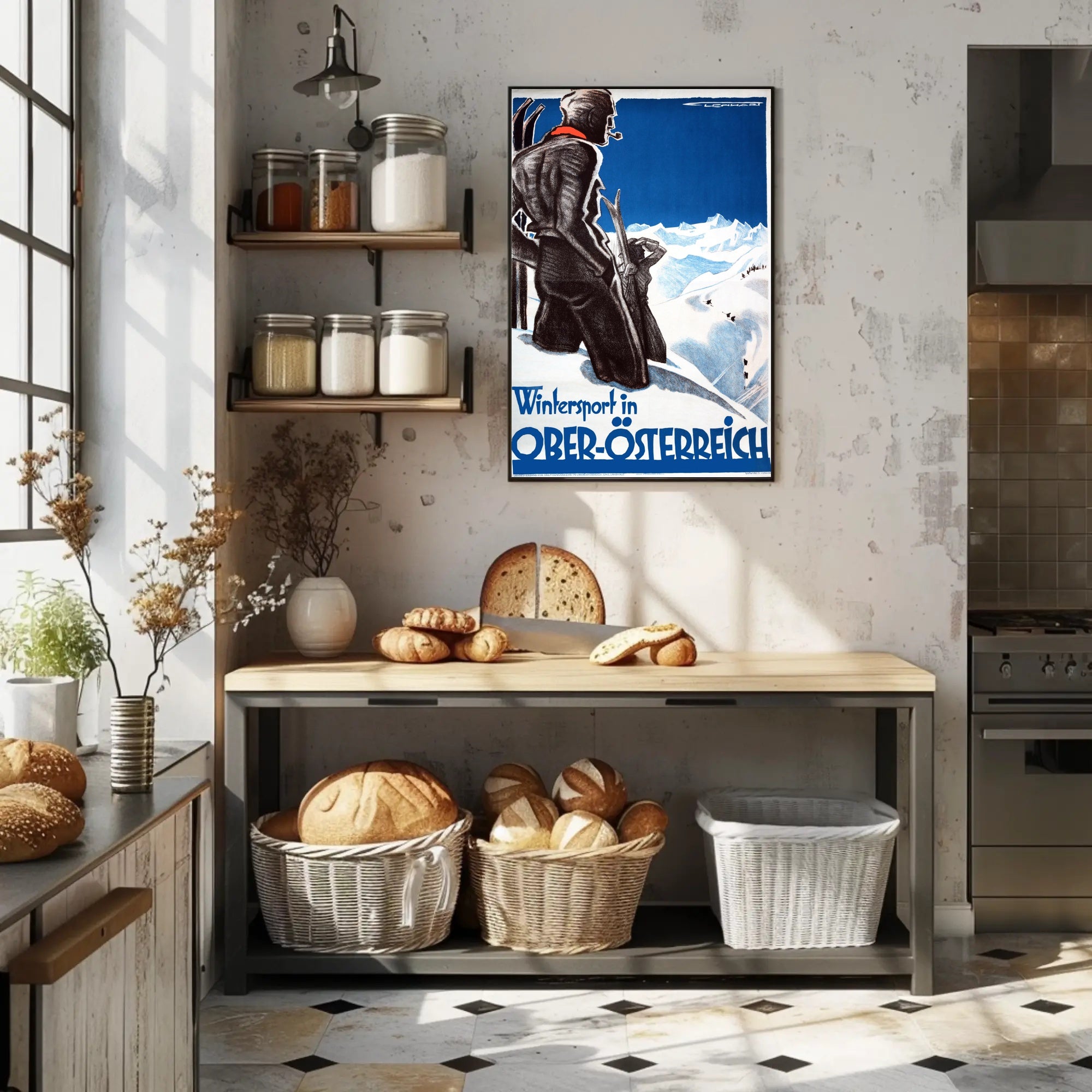 Vintage Upper Austria Skiing Adventure Travel Poster PosterGoat