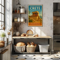 Crete Ancient Ruins Vintage Illustration Travel Poster