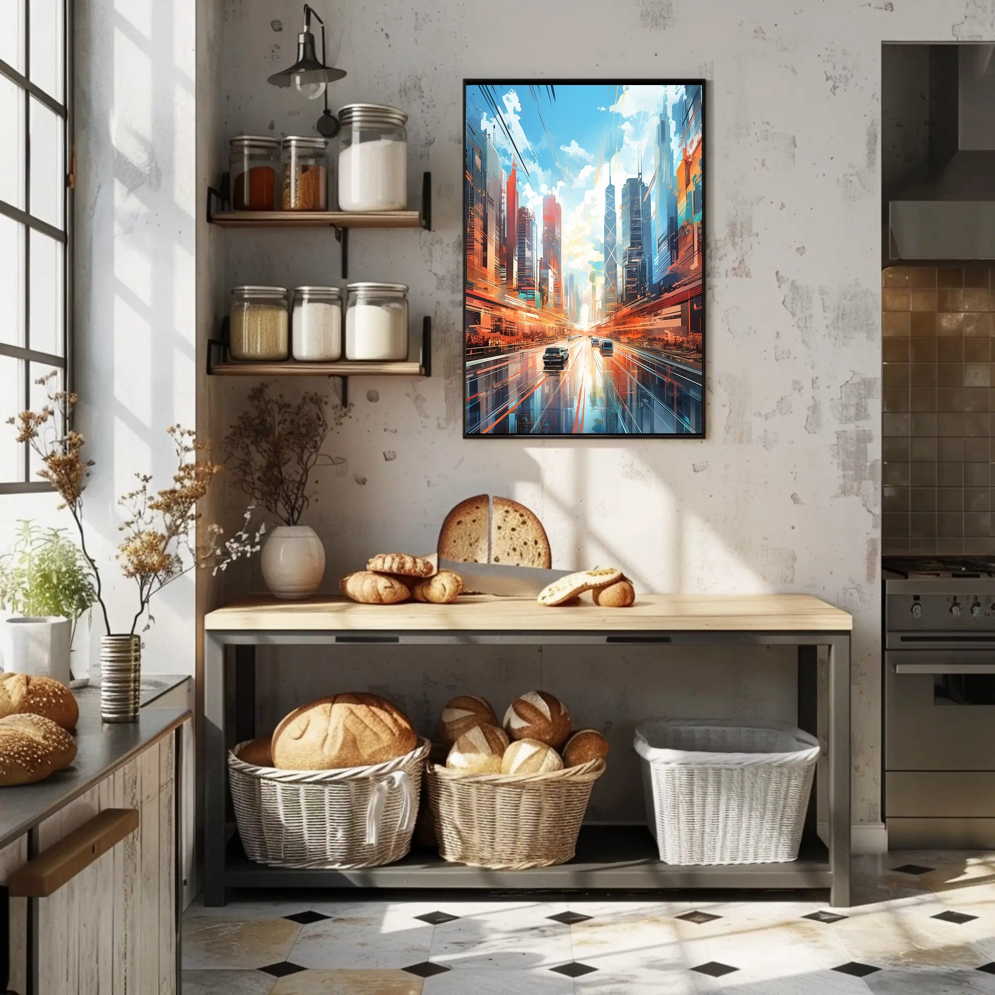 Futuristic Cityscape with Dynamic Lines Sci-Fi Poster