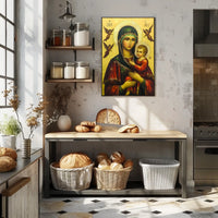 Virgin Mary and Baby Jesus with Angels Poster