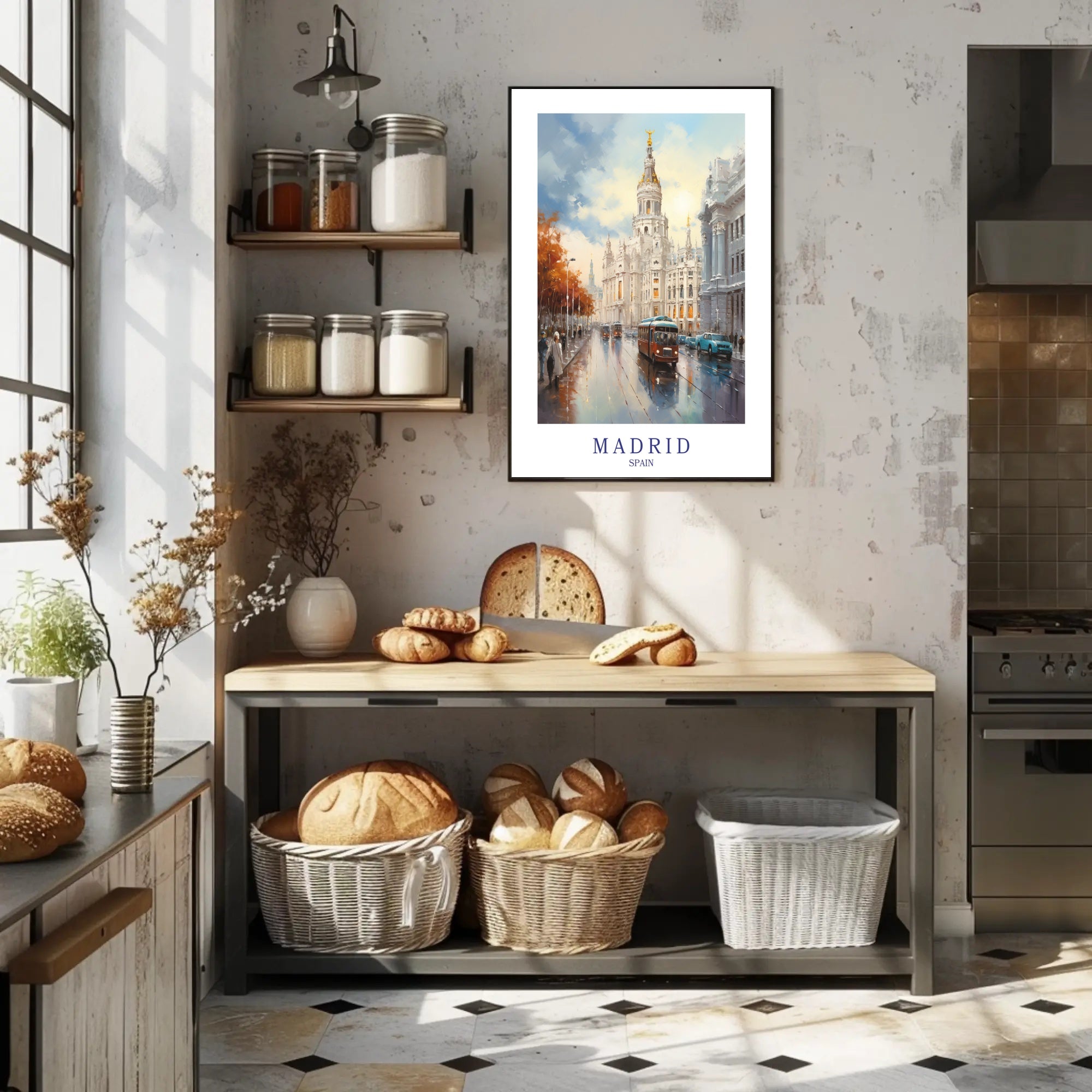 Madrid Cityscape: Impressionistic Urban Art Poster PosterGoat