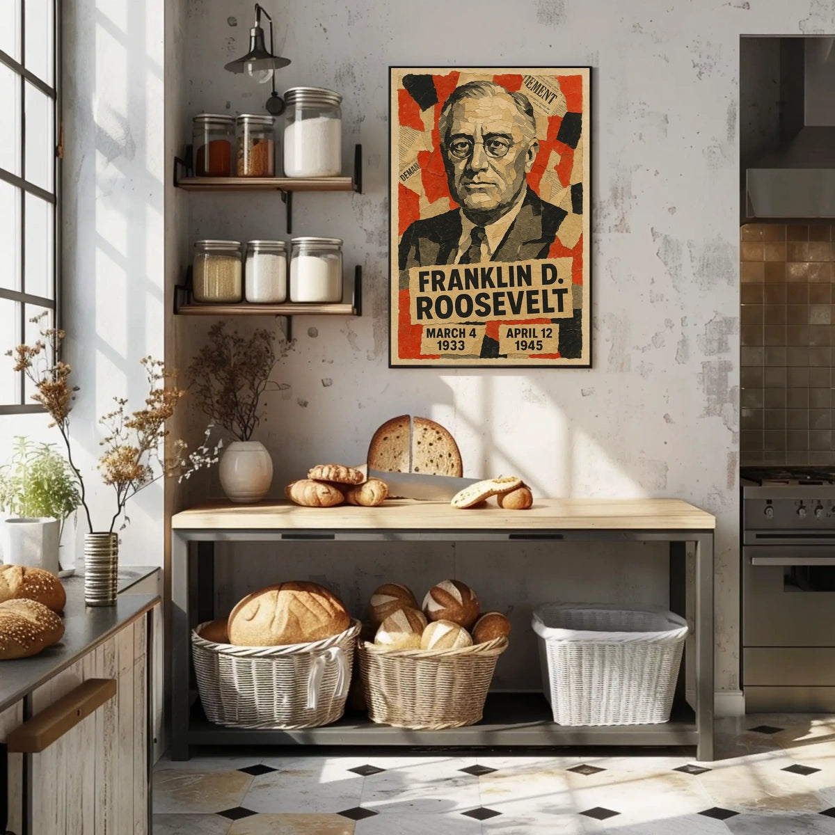 Franklin D. Roosevelt 32nd President of the United States Layered paper Collage Poster