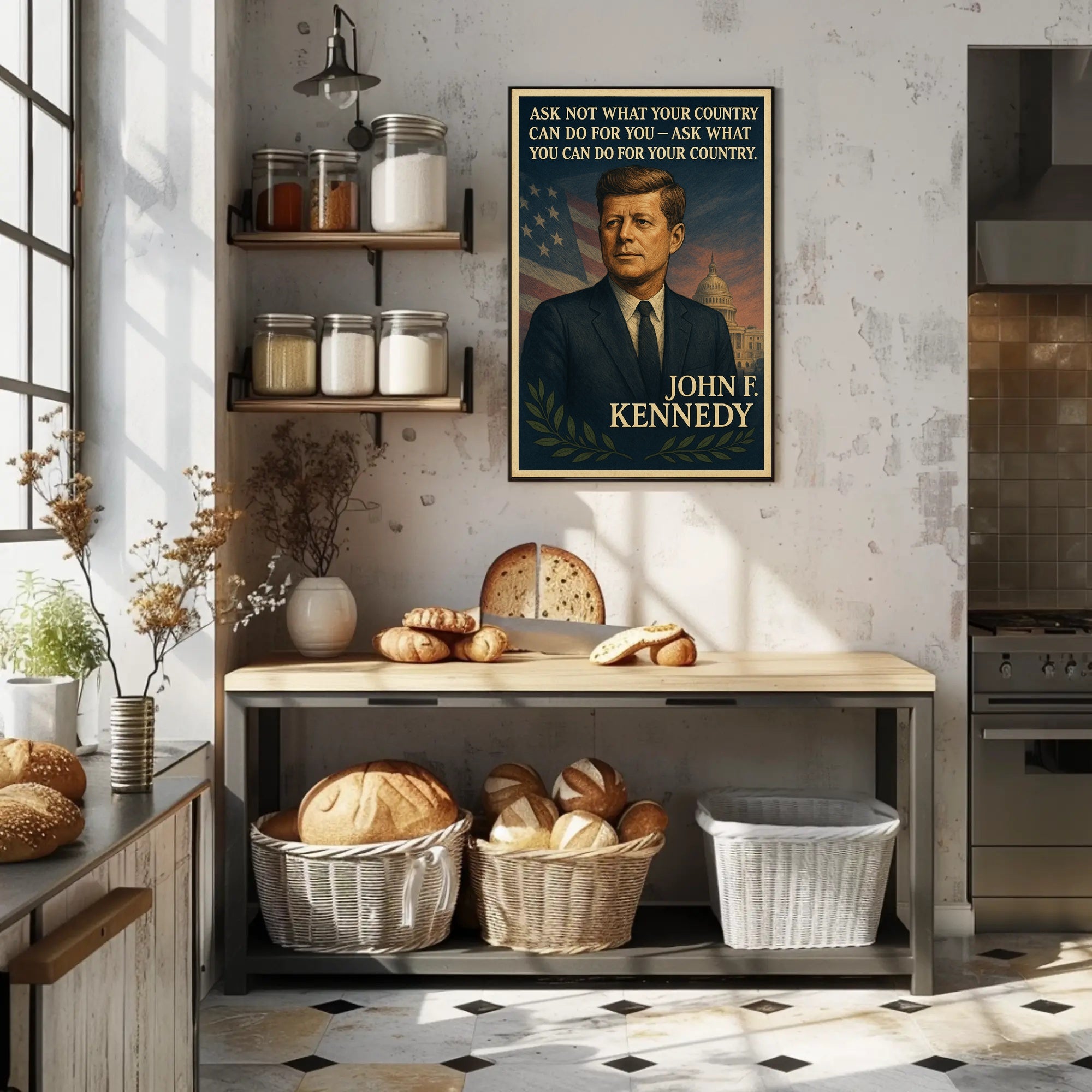 JFK Inspirational Patriotic Poster: Vintage Presidential Art