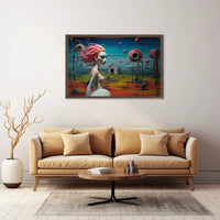 Surreal Dreamscape with Pink-Haired Figure Fantasy Poster