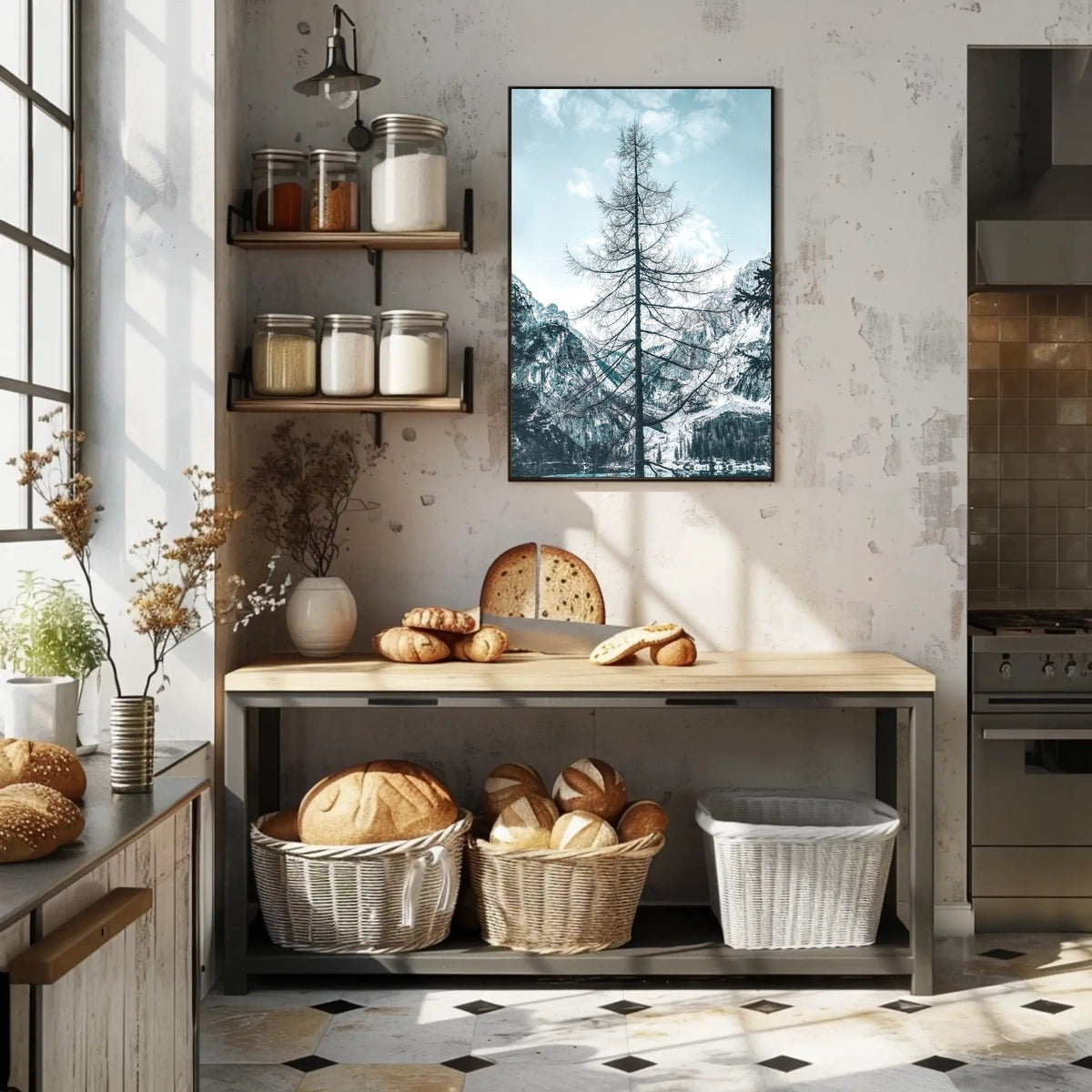 Majestic Winter Tree Against Mountain Landscape Poster