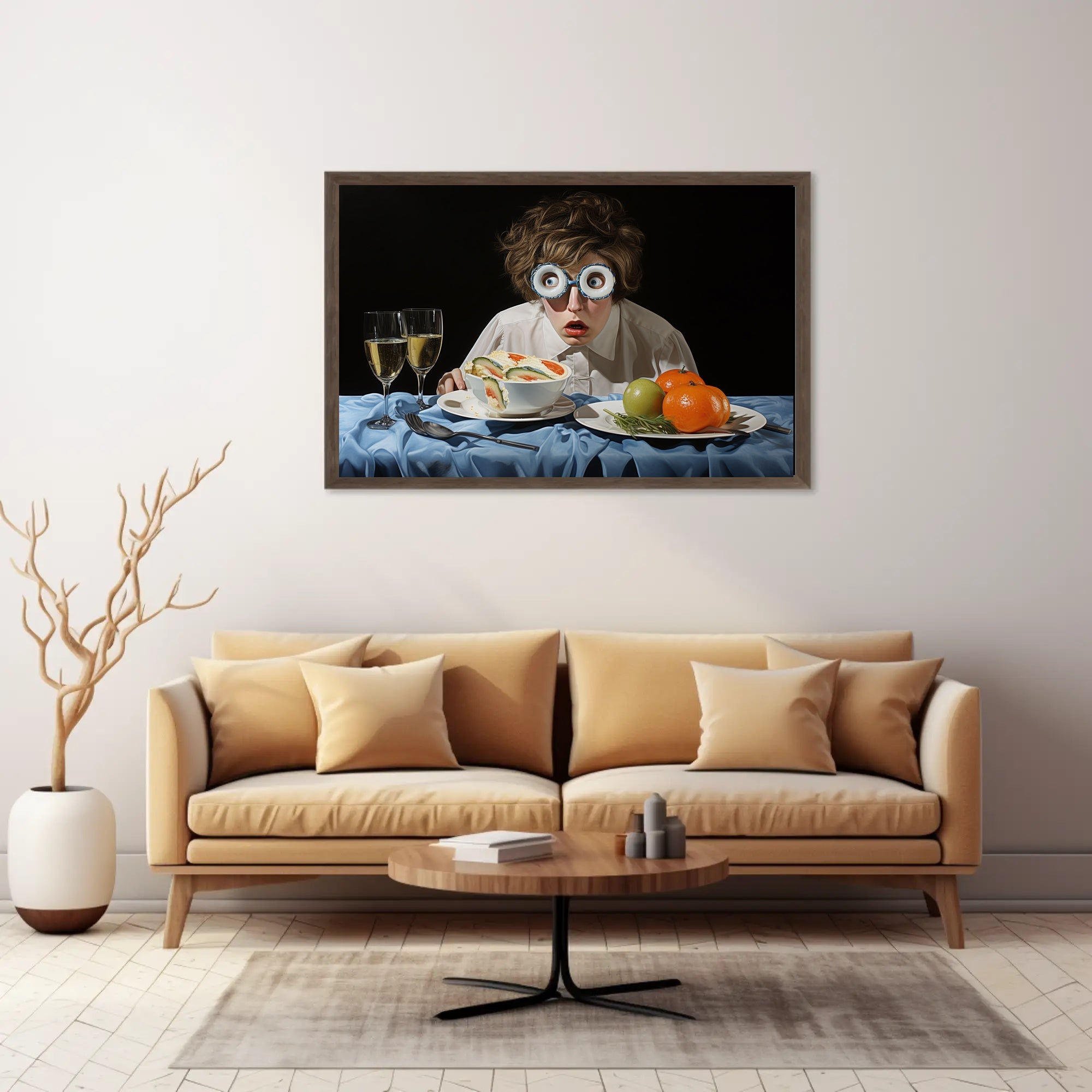 Surprised Dining Experience in Surreal Artistic Poster