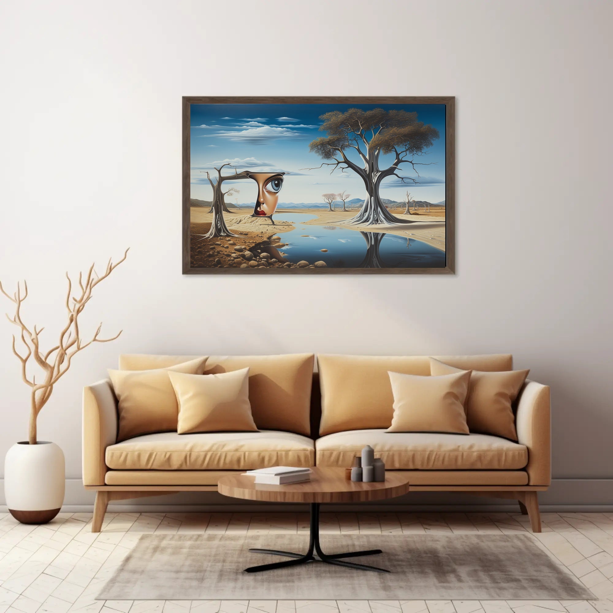Surreal Desert Landscape with Human-Tree Artistic Poster