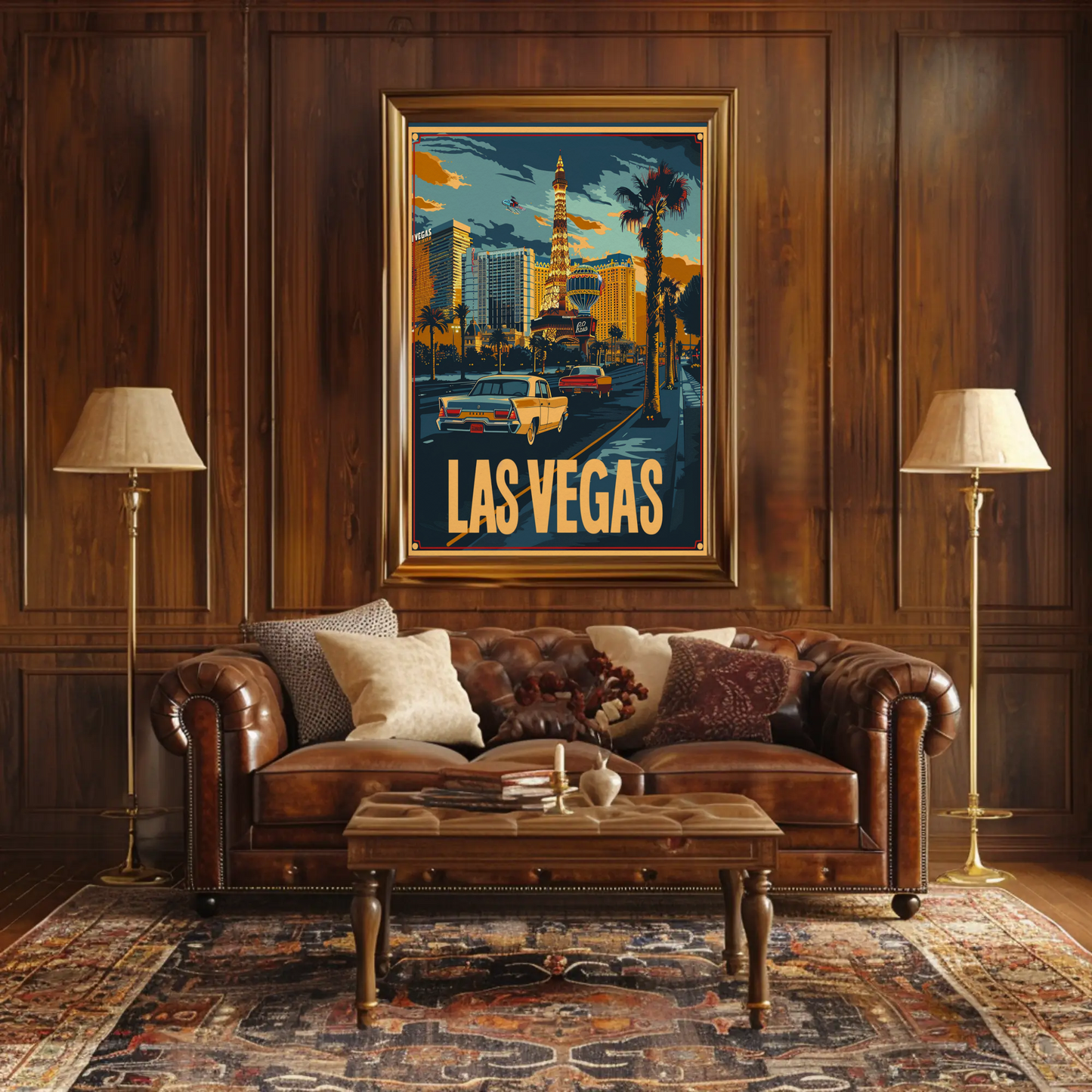 Las Vegas Neon Strip Vintage Cars Skyline Travel Poster