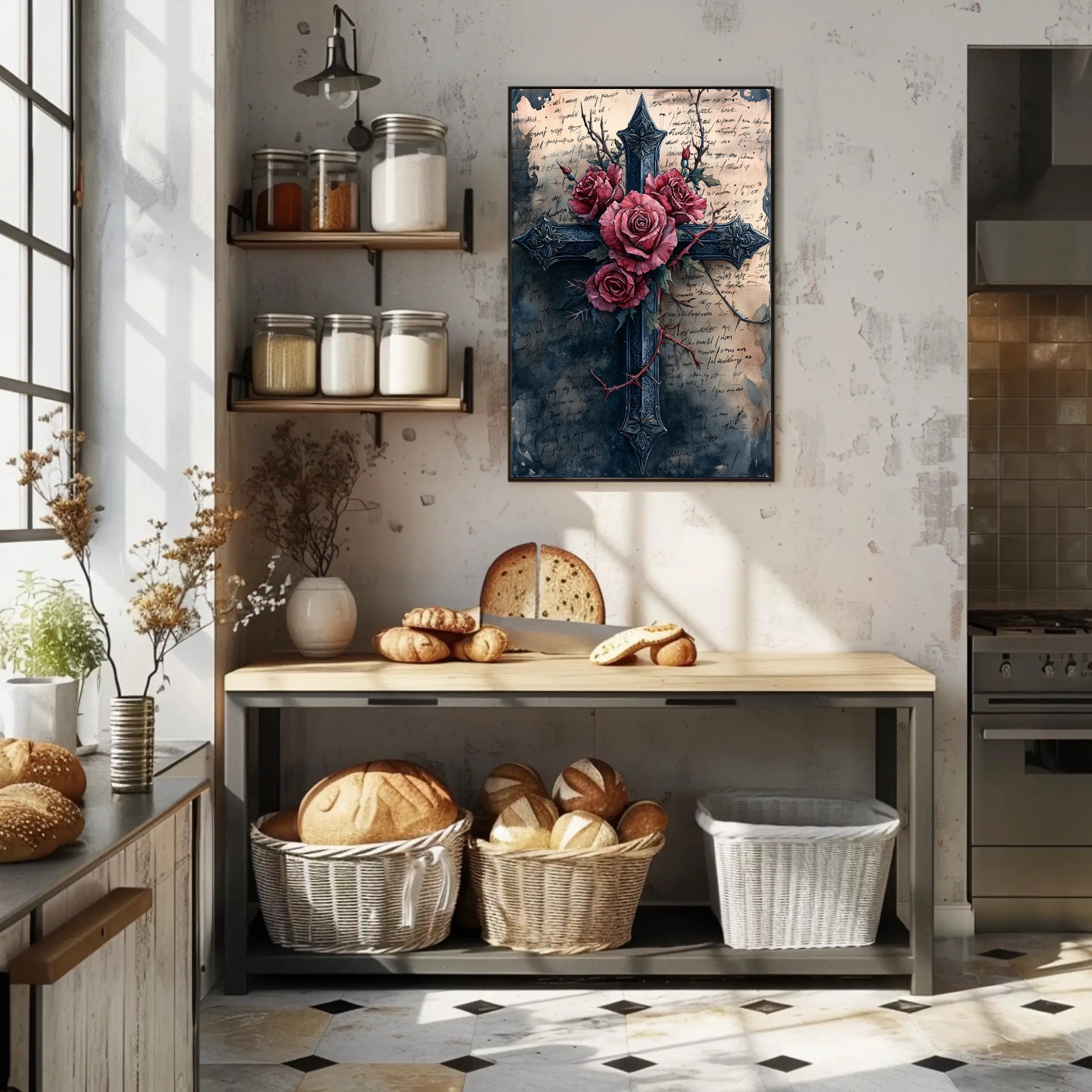 Roses And Cross Poster