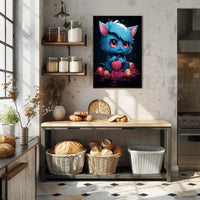 Enigmatic Blue Cat With Apple Poster