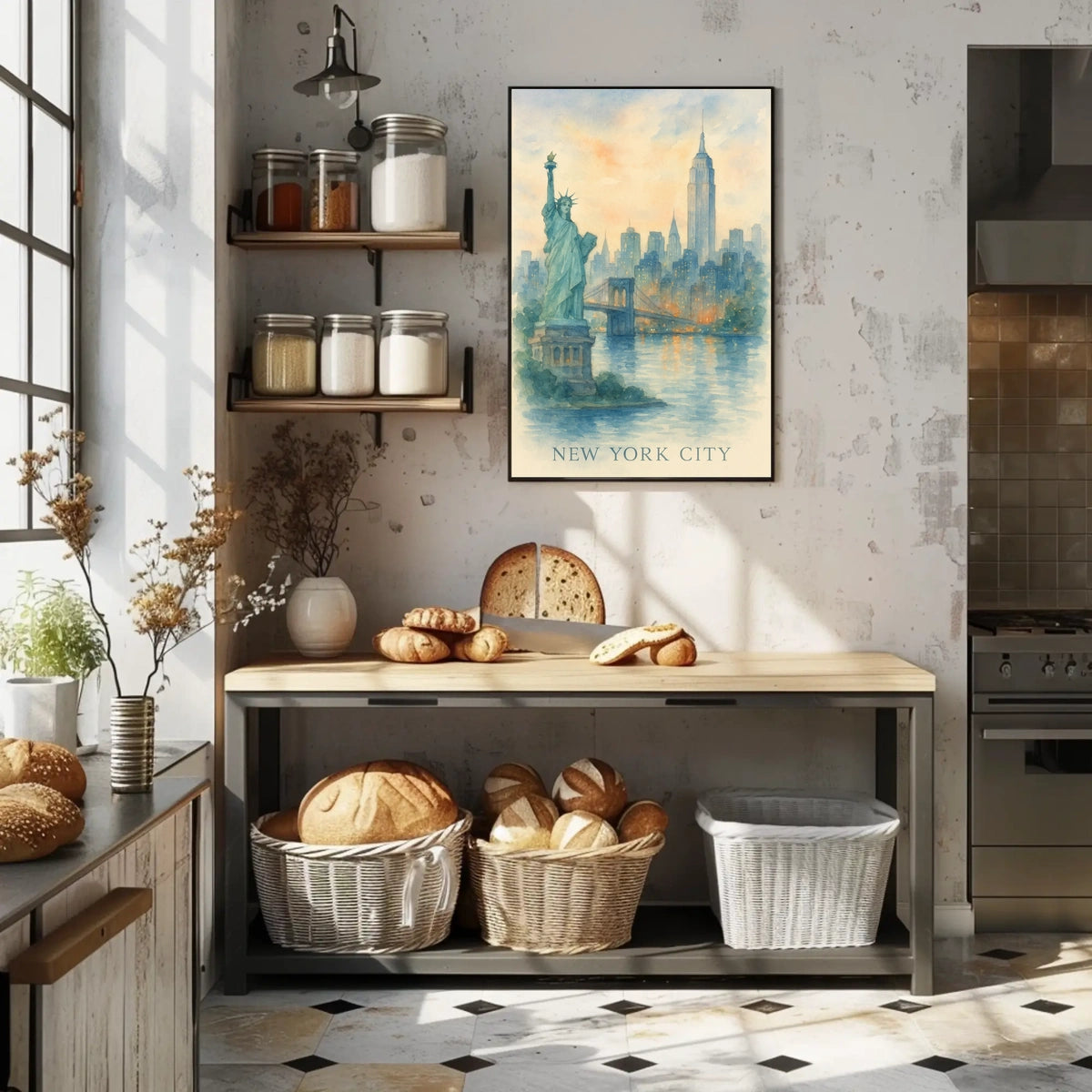 New York City Watercolor Landmarks Poster Classic Wall Art