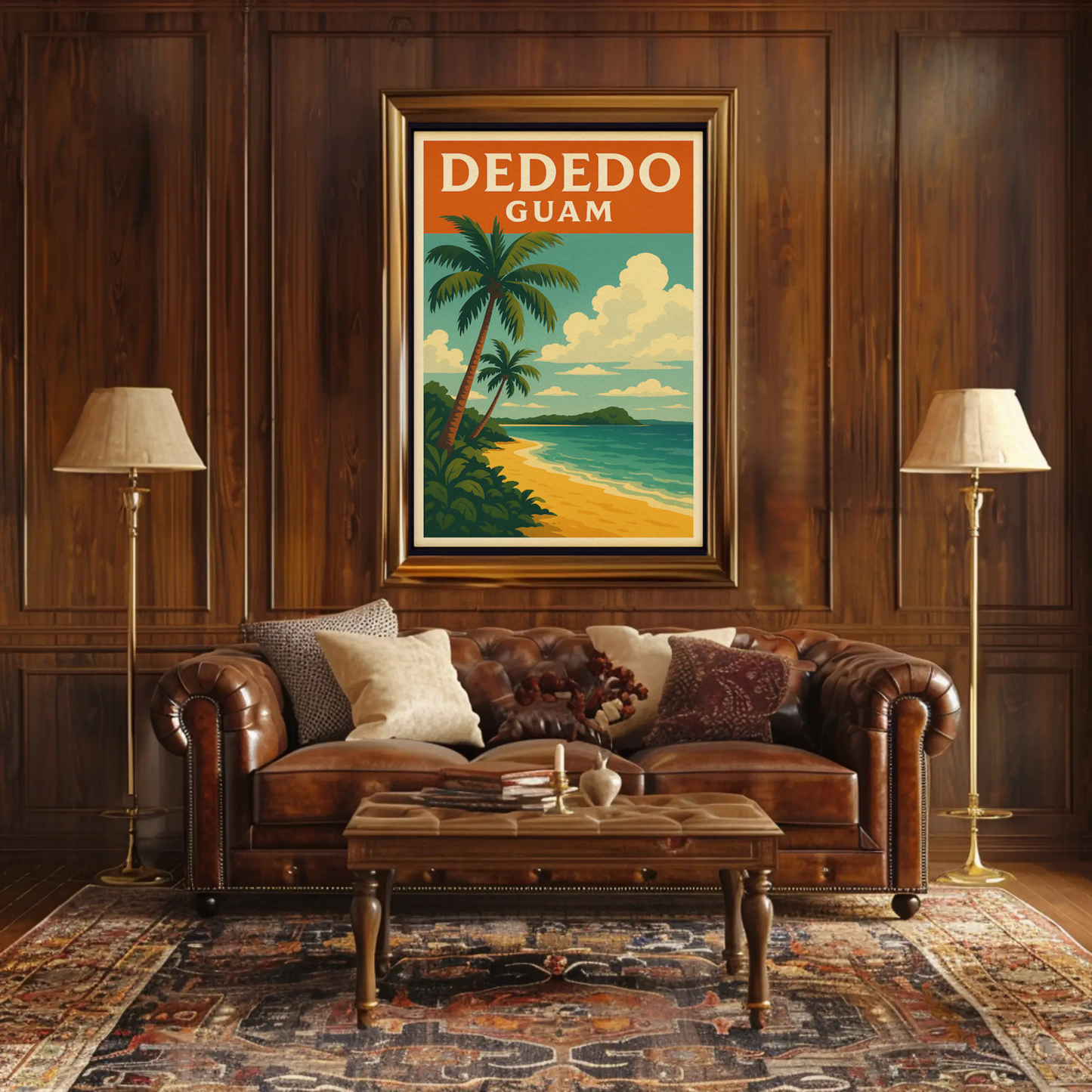 Dededo Guam Beach Palms Coastal Horizon Travel Poster