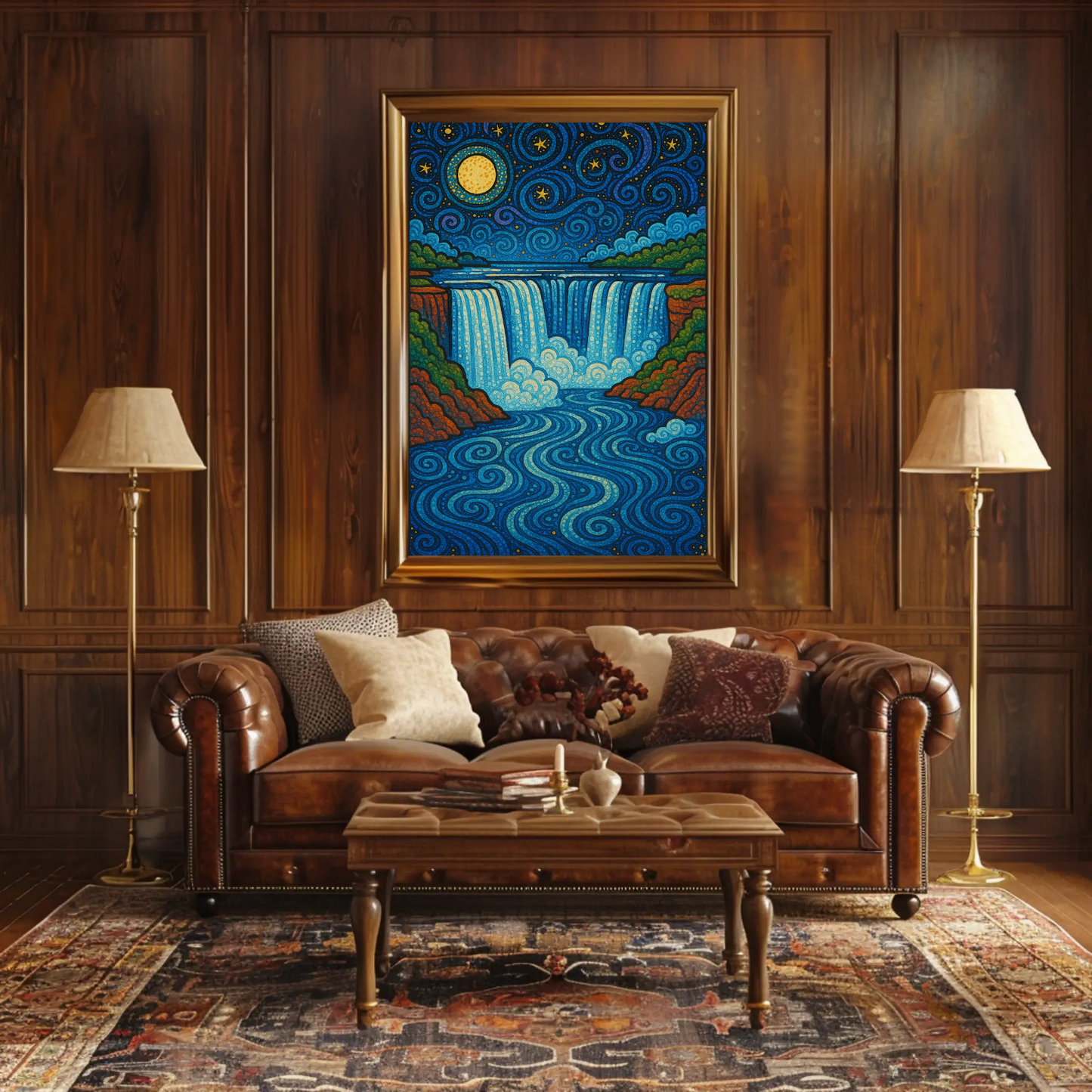 Starry Waterfall Night Moon Swirling Travel Poster