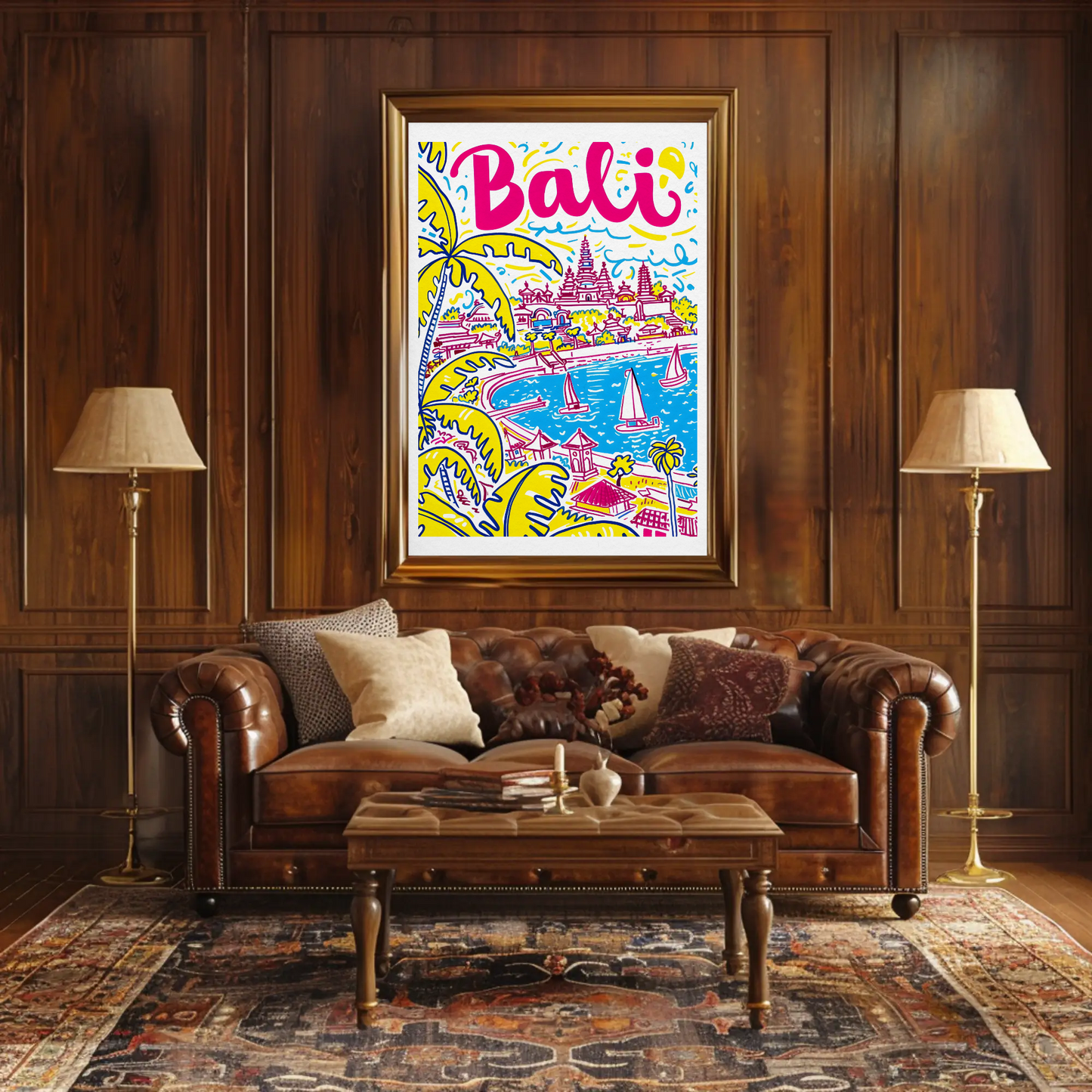 Bali Indonesia Tropical Paradise Ocean Temple Travel Poster