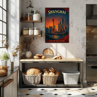 Shanghai Skyline Future Vision Retro Cityscape Urban Poster PosterGoat