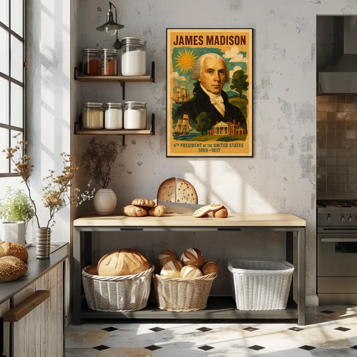 James Madison 4th President of the United States Layered Digital Collage Poster