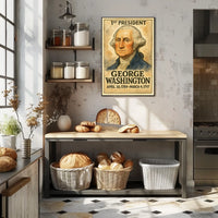 George Washington 1st President of the United States Exaggerated Cartoon Sketch Poster