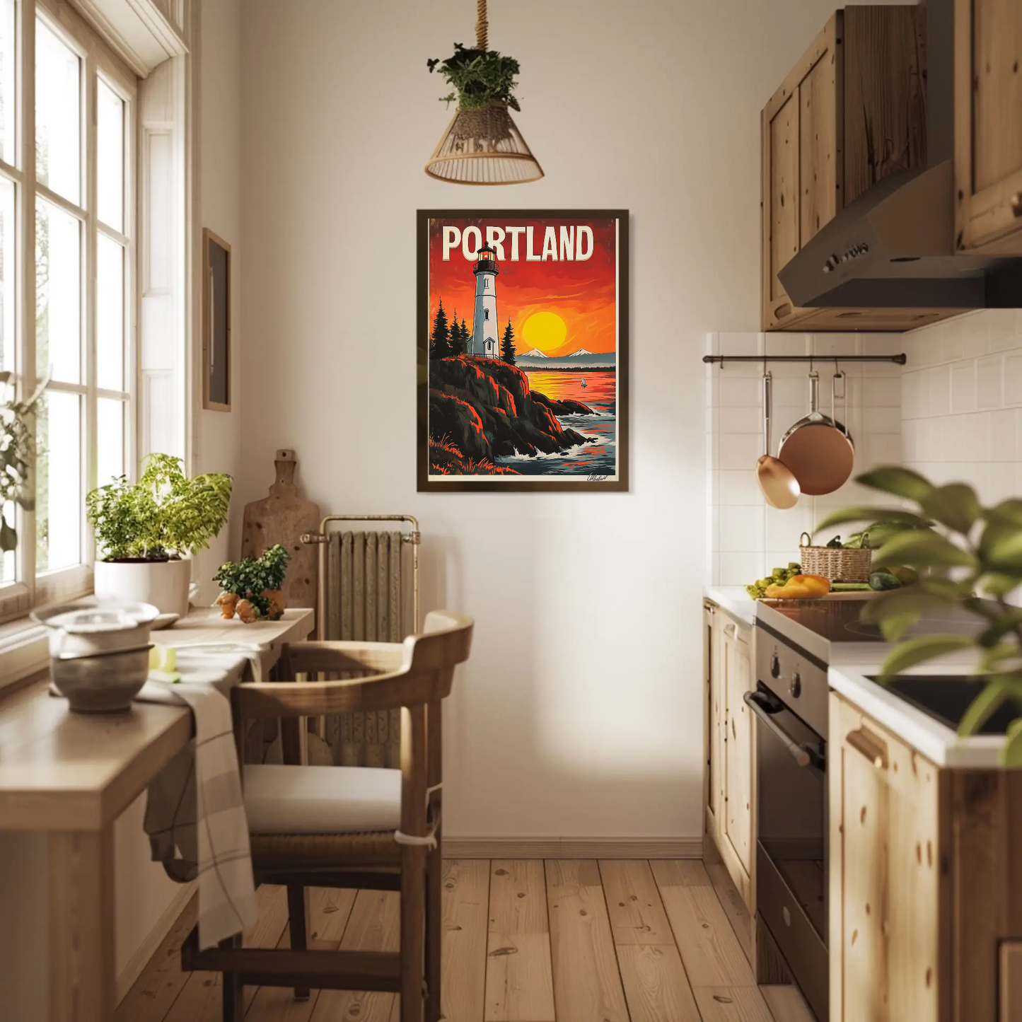 Portland Vintage Poster - Lighthouse at Sunset
