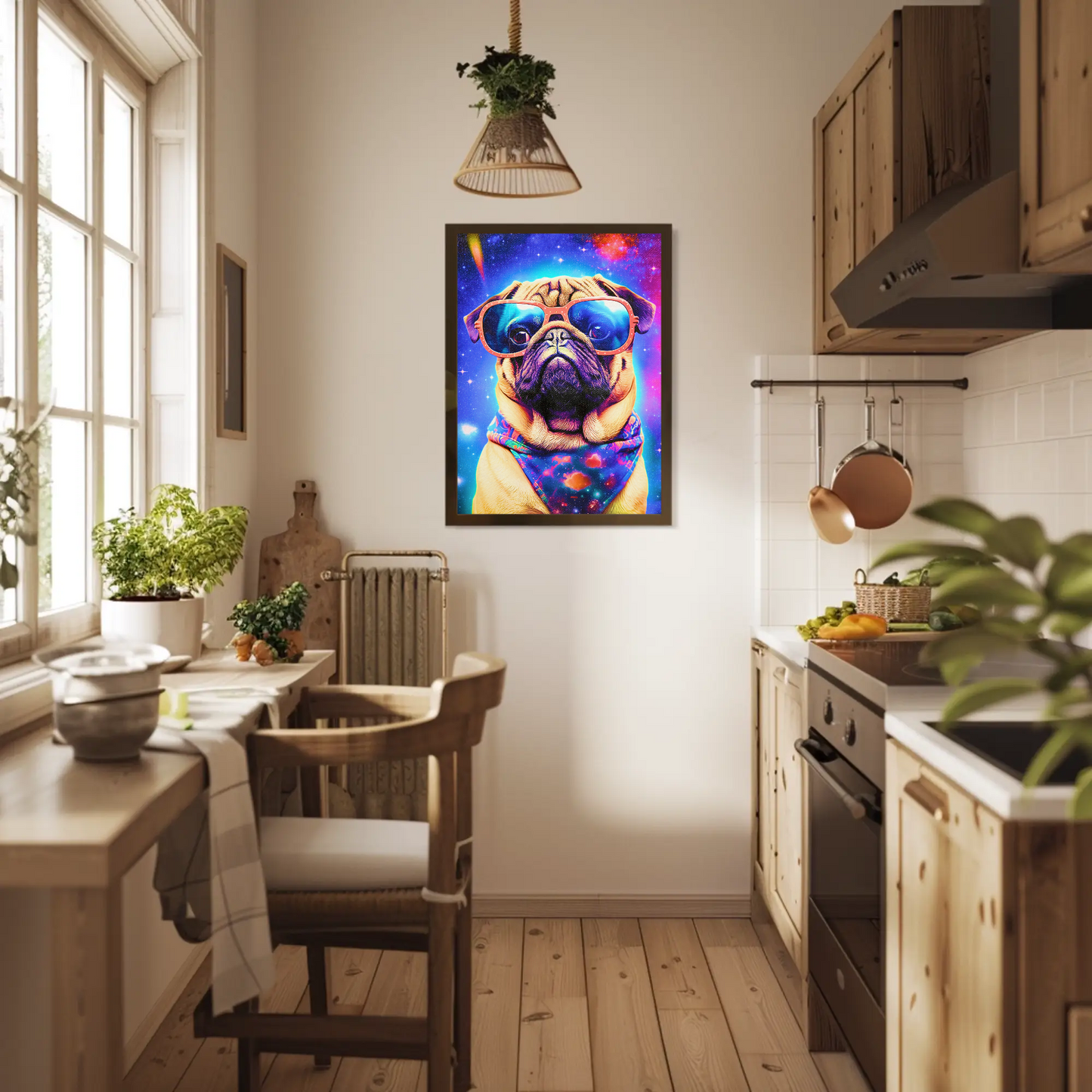 Space Pug Dog Neon Galaxy Glasses Cool Poster Art