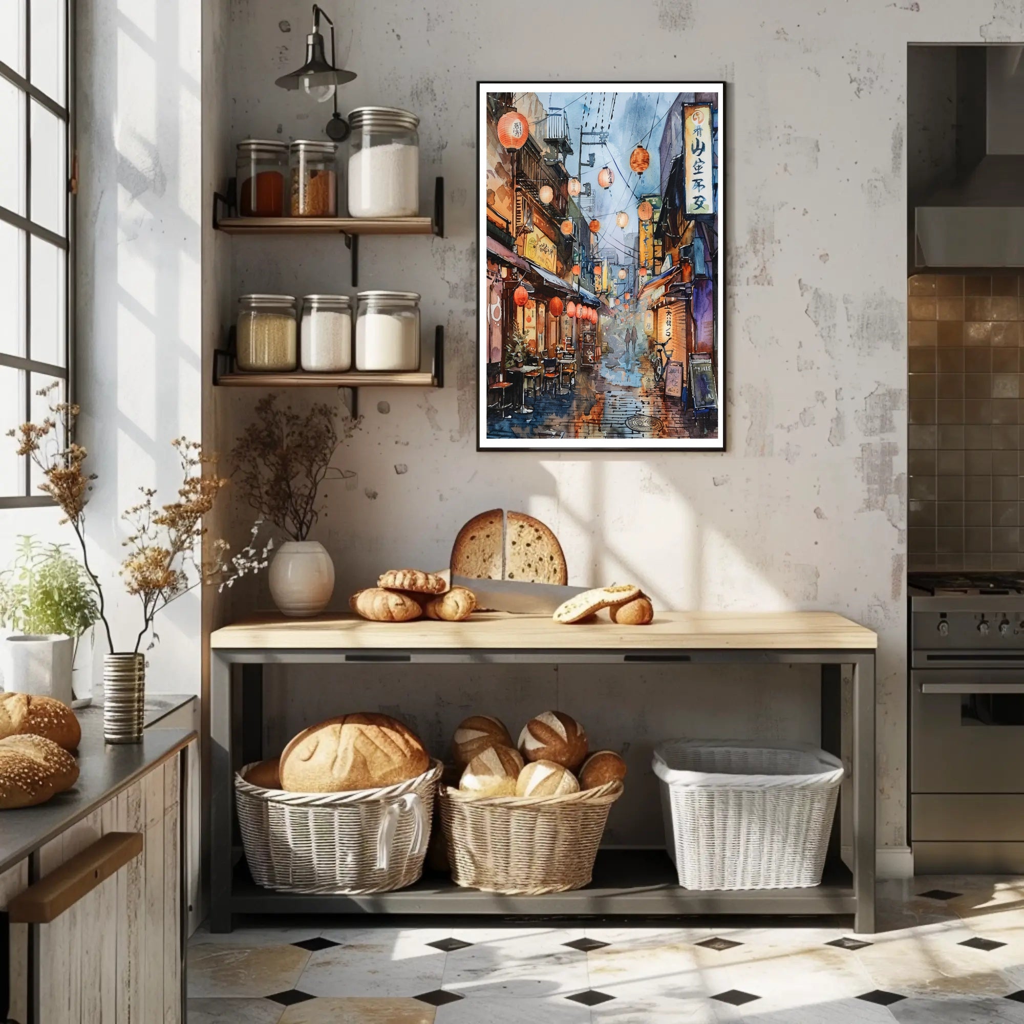 Lantern-Lit Alleyway Poster PosterGoat