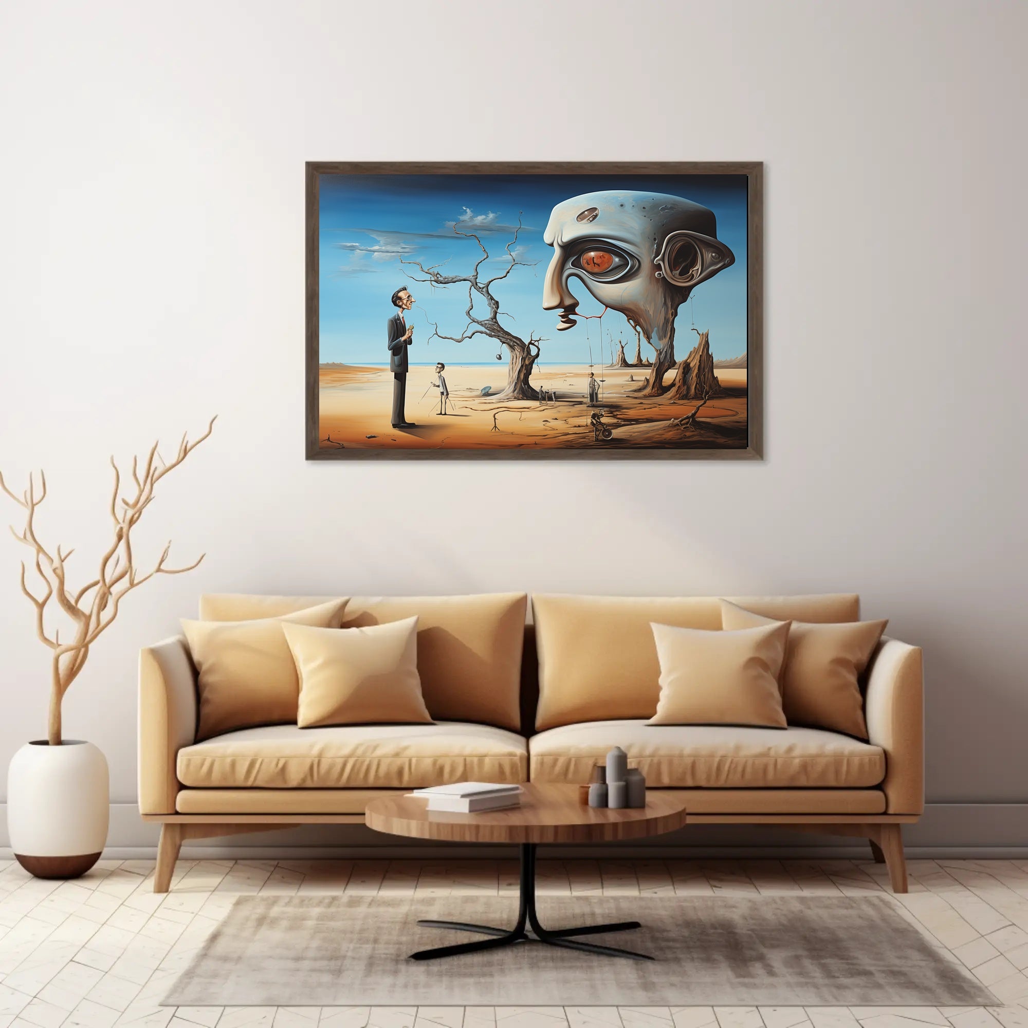Surreal Dreamscape with Mechanical Head - Artistic Poster