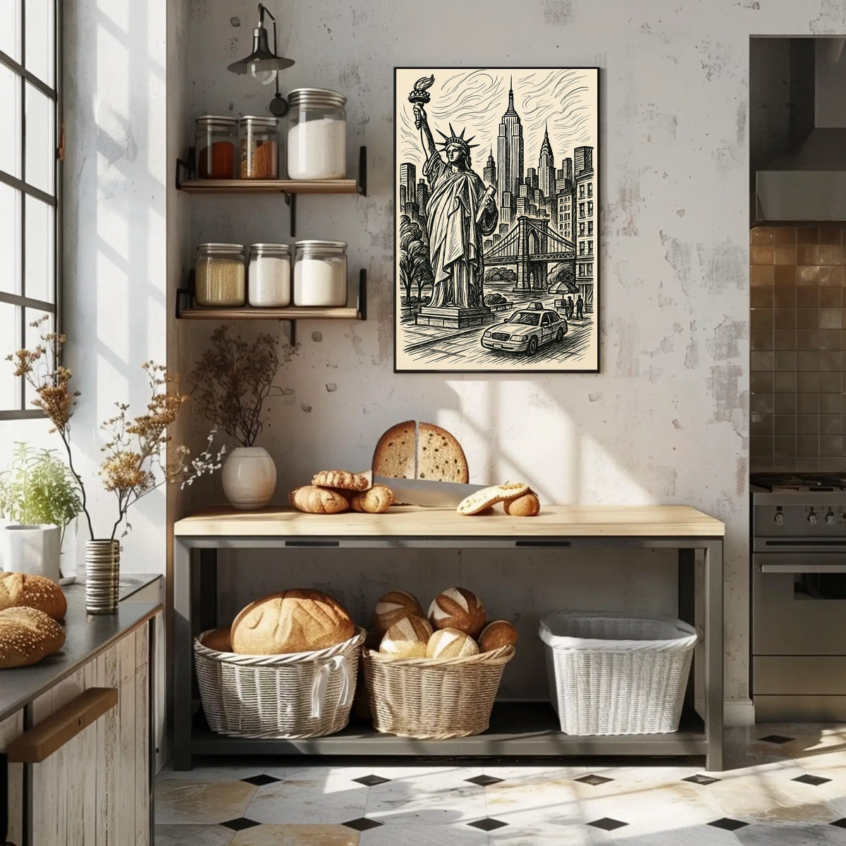 New York City Poster Vintage Monochrome Cityscape Wall Art
