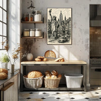 New York City Poster Vintage Monochrome Cityscape Wall Art
