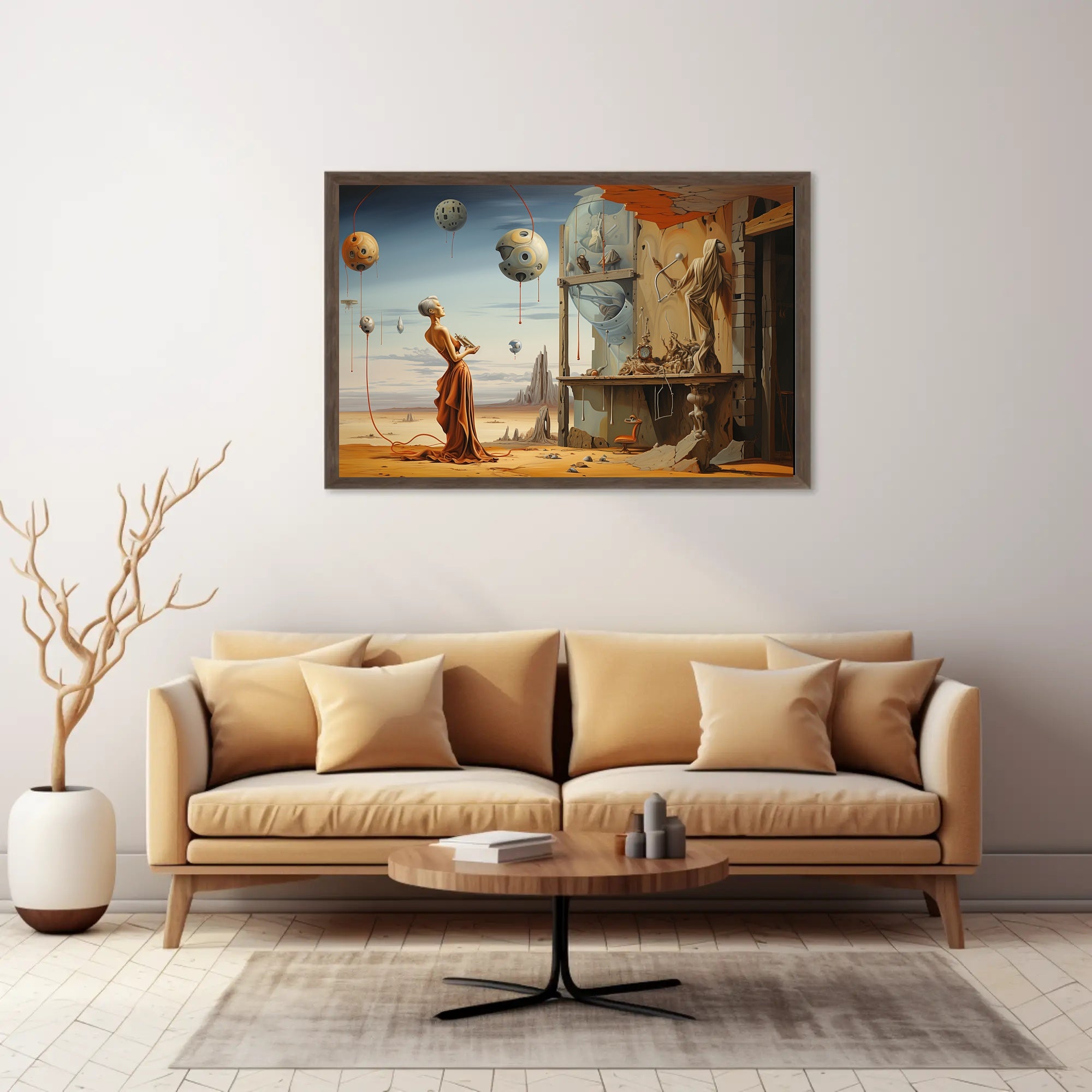 Surreal Desertscape with Futuristic Figure: Artistic Poster