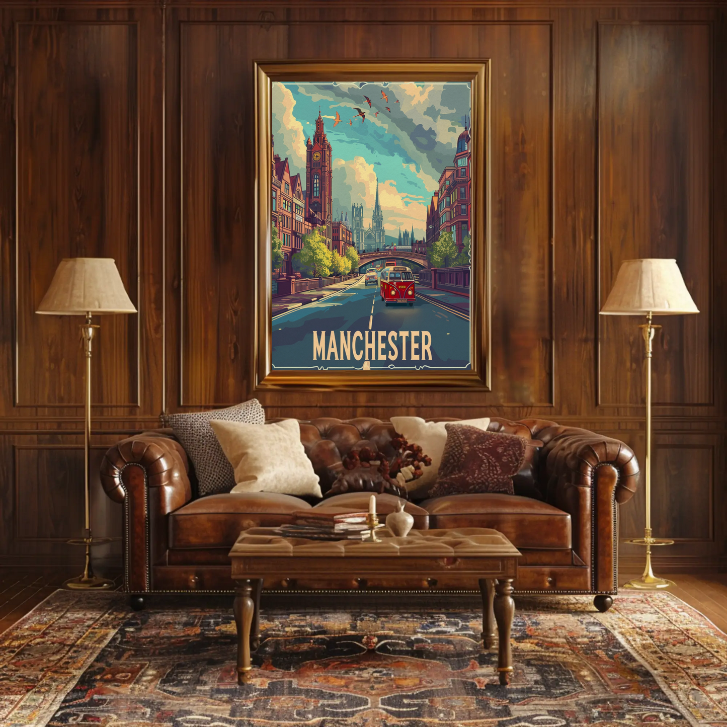 Manchester City Streetscape Travel Poster