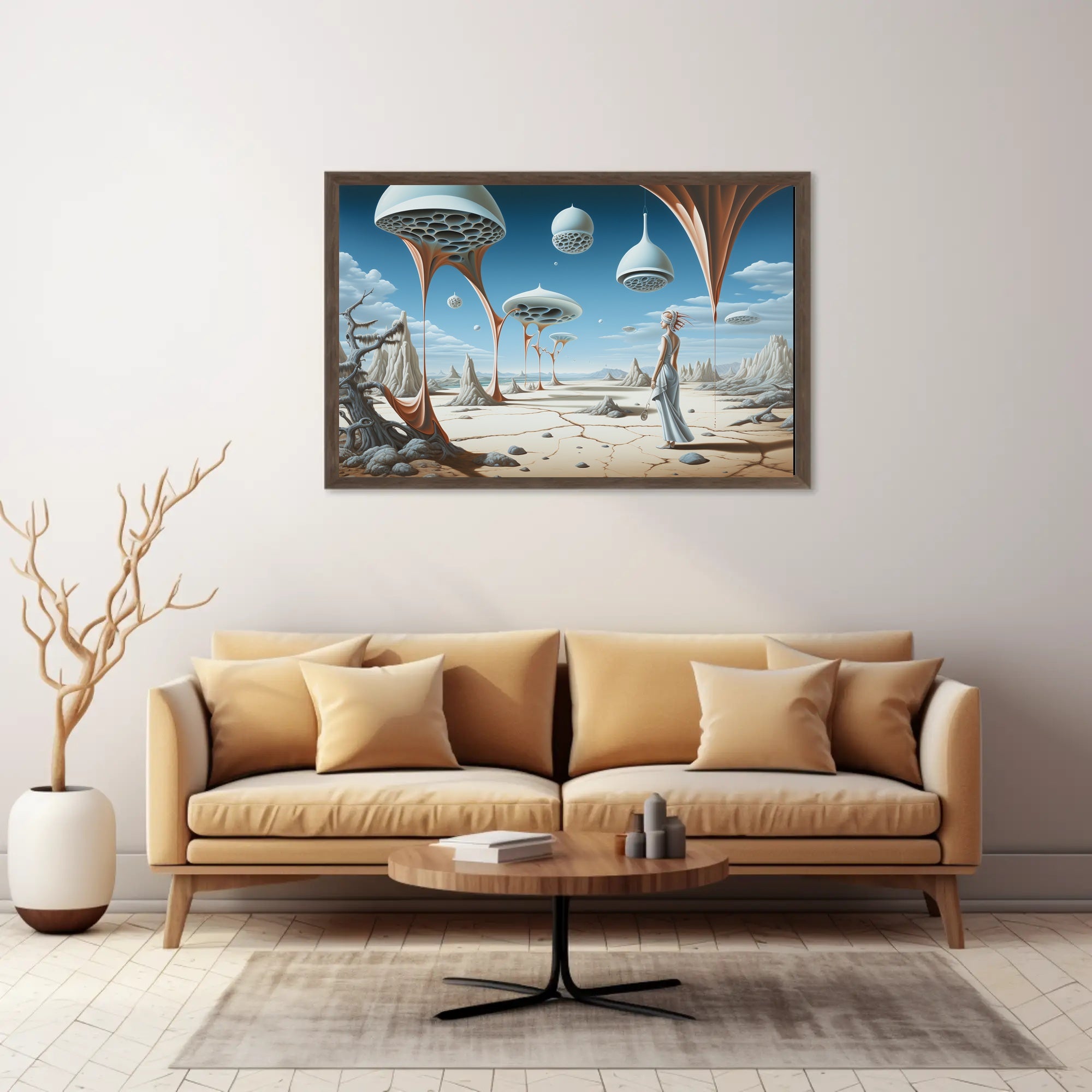 Surreal Desert Traveler with Futuristic Sci-Fi Poster