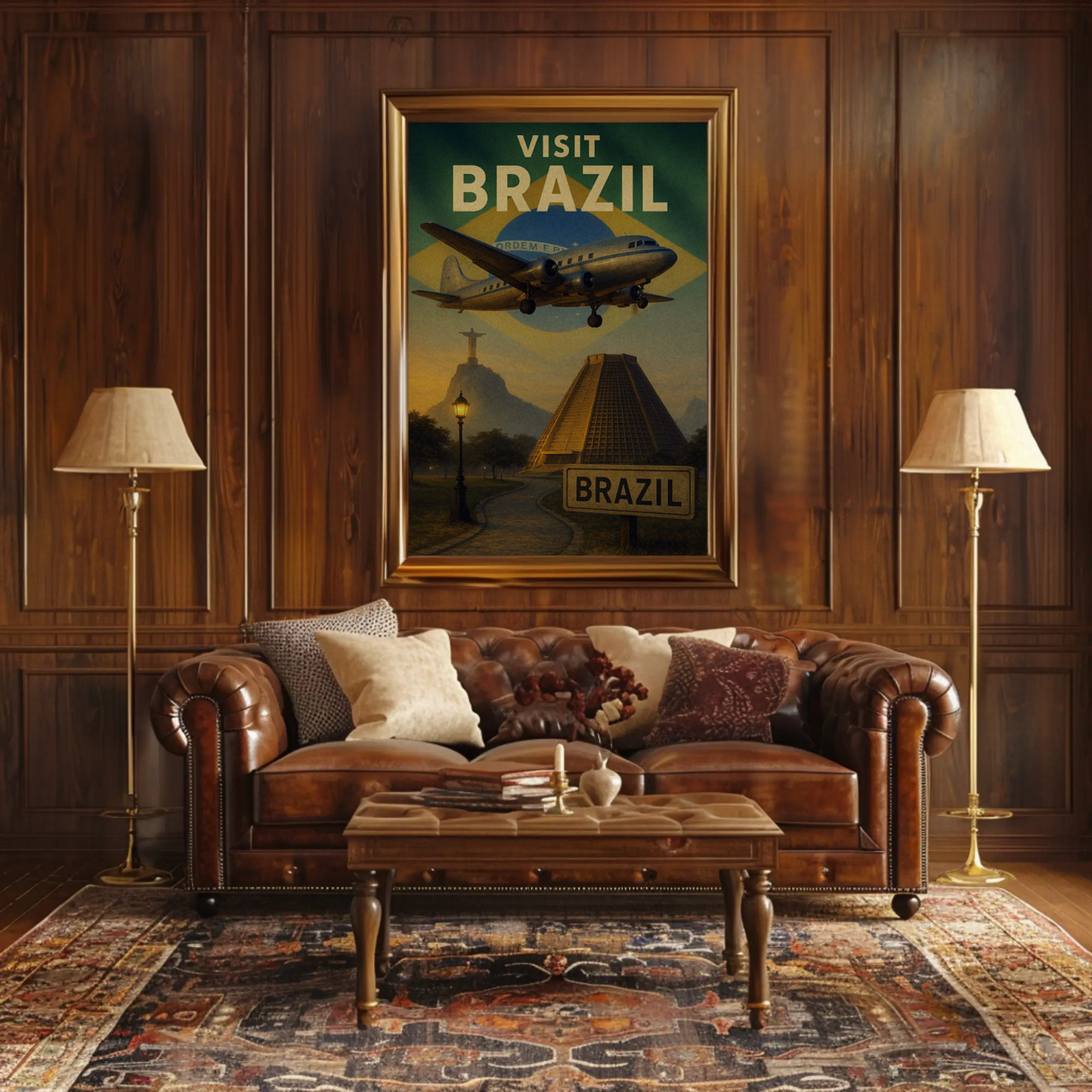 Visit Brazil Scenic Landmarks Flight Travel Poster