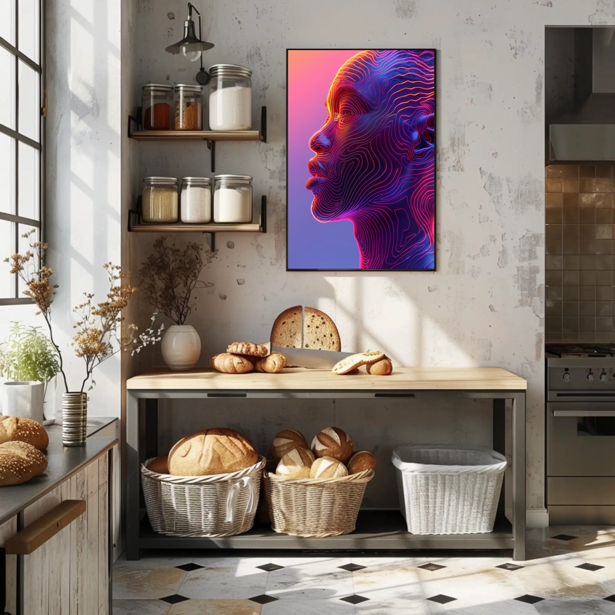 Futuristic Neon Human Profile Abstract or Artistic Poster PosterGoat