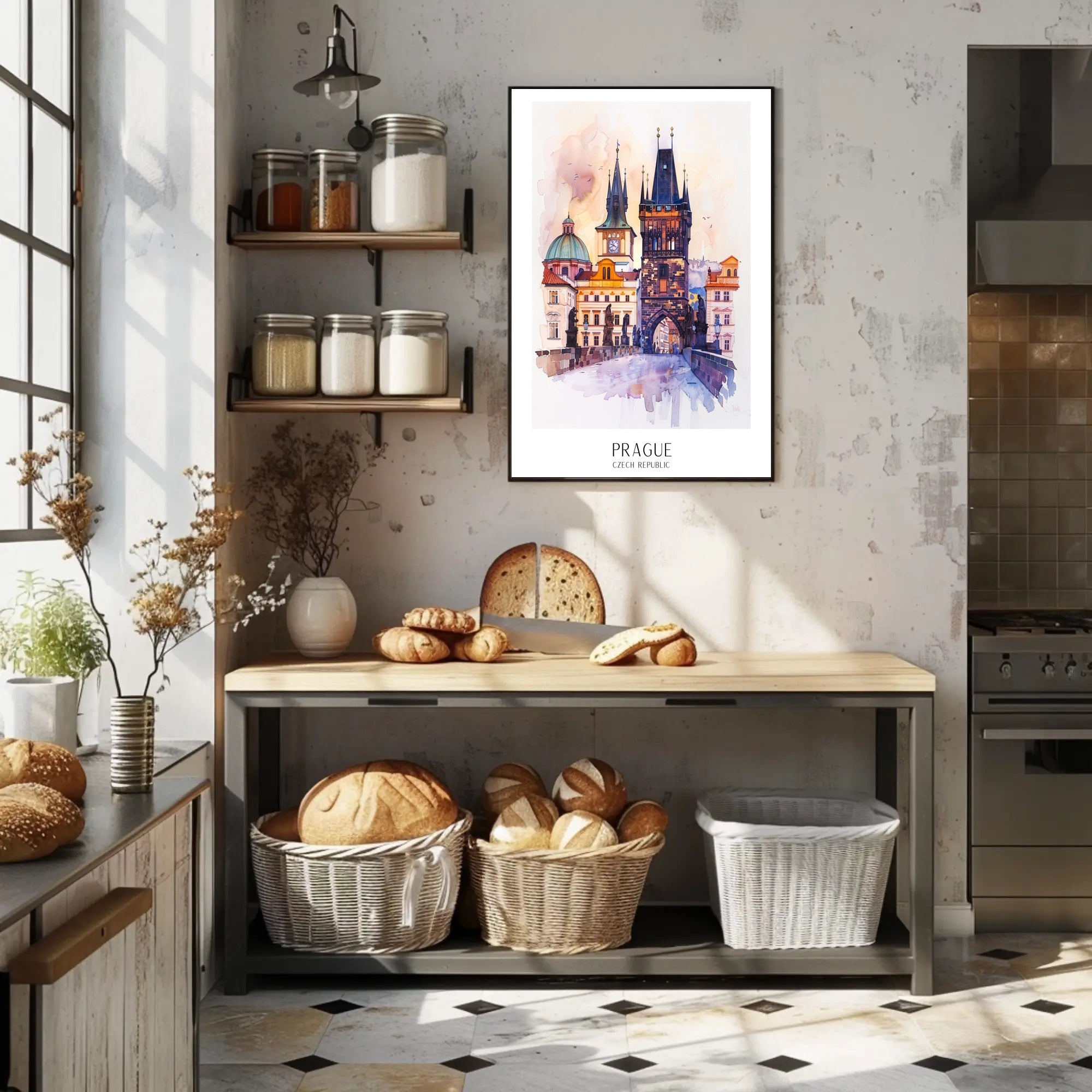 Prague's Charles Bridge Watercolor Urban or Cityscape Poster PosterGoat