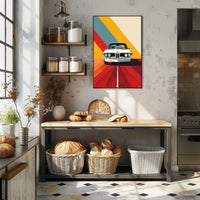 Classic White Car Adventure Vibrant Abstract or Artistic Poster PosterGoat