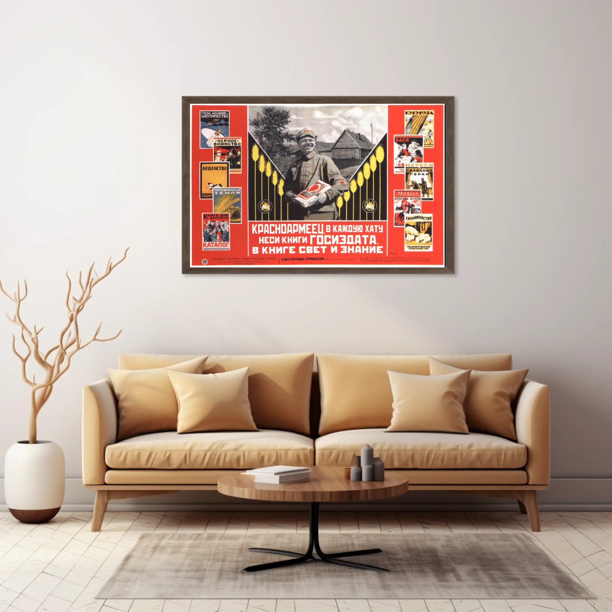 Red Army Soldier Spread Books for Light and Knowledge Poster