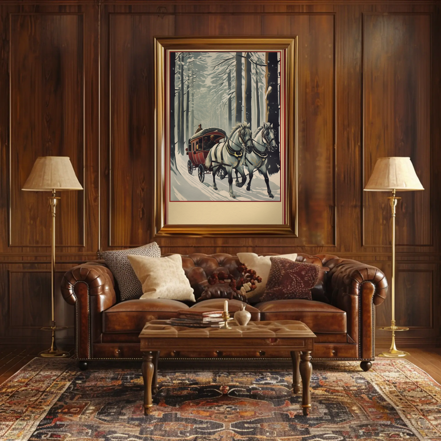 Horse Carriage Through Snowy Forest Travel Poster