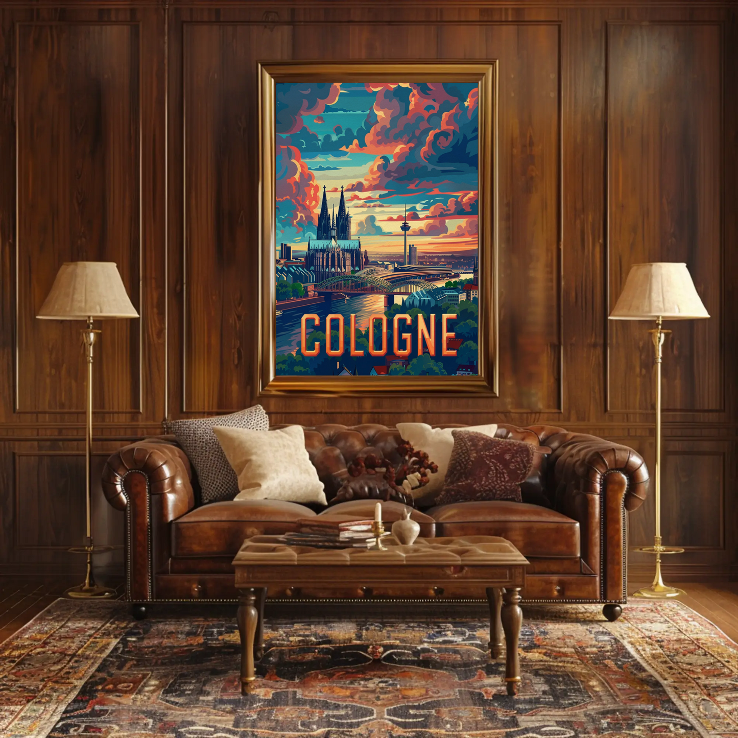 Cologne Skyline Sunset Clouds Spires Travel Poster