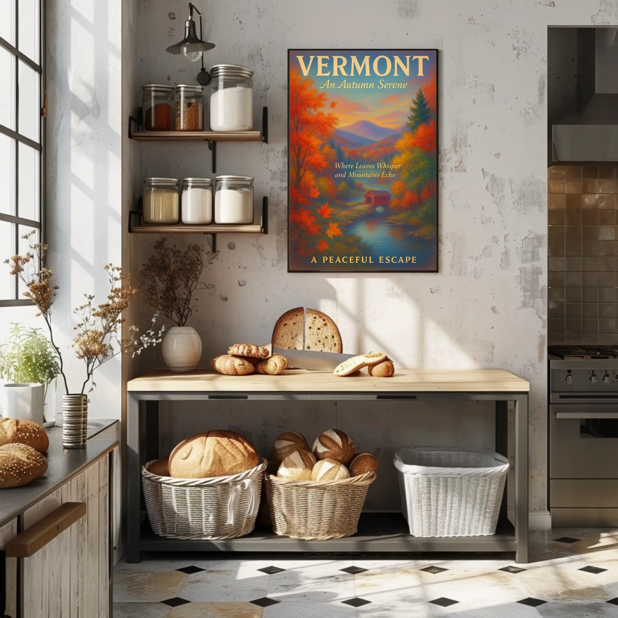 Vermont Autumn Serene Poster Vintage Landscape