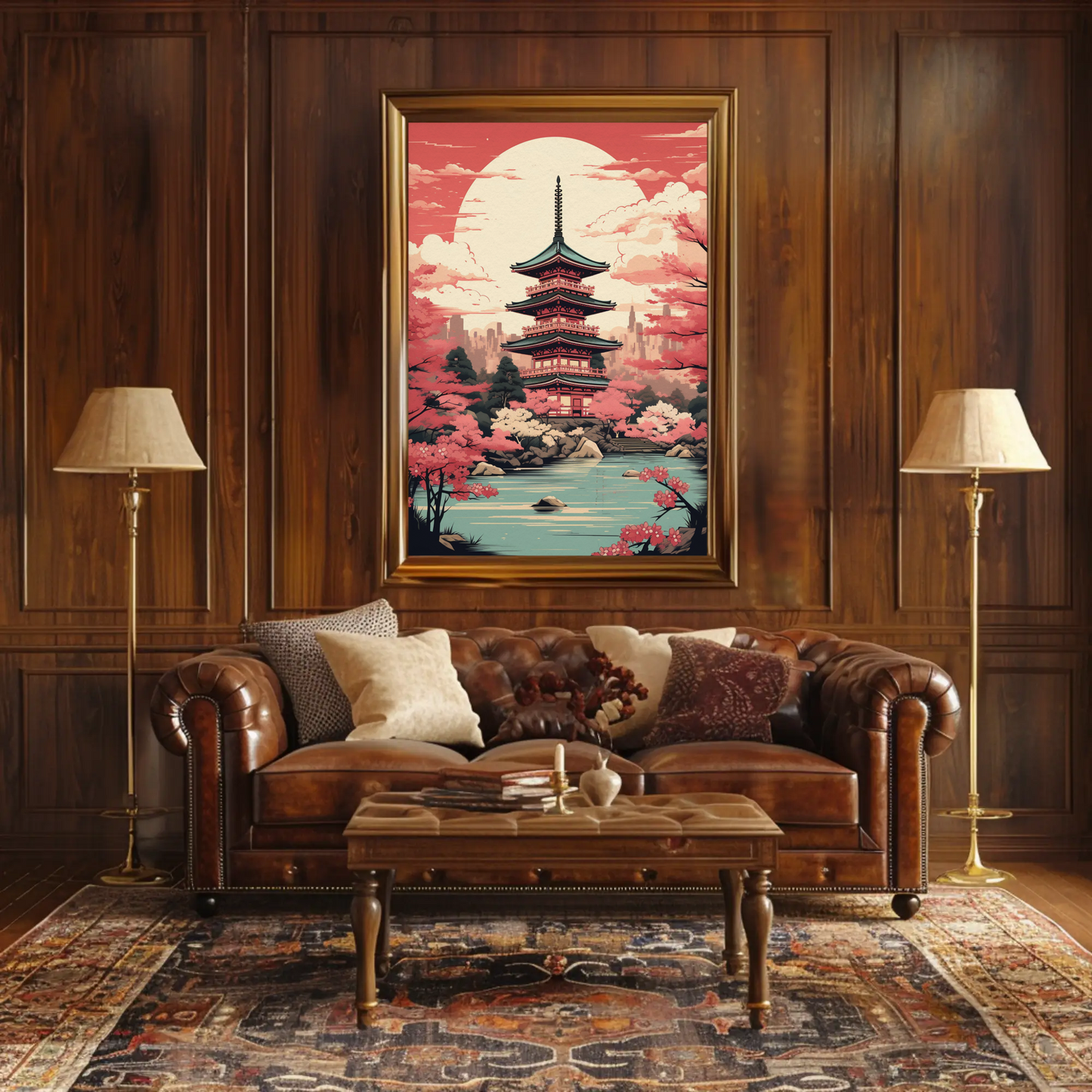 Cherry Blossom Temple Japan Spring Harmony Travel Poster