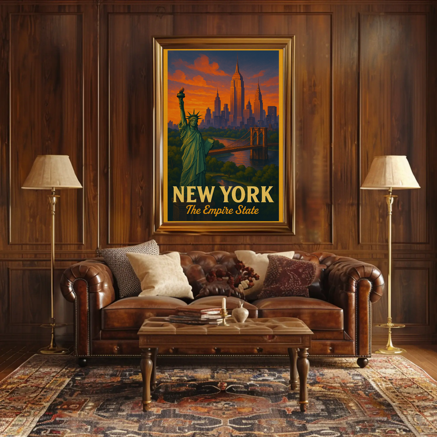 Sunset Skyline Liberty Bridge Empire State Poster